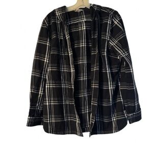 Duluth Trading Co. Women’s Free Swingin' Flannel Hooded Shirt Black/White Plaid